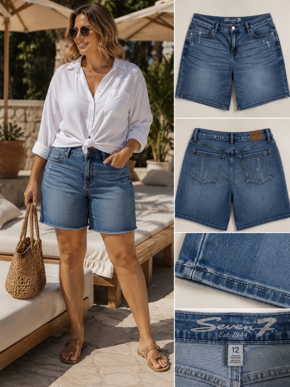 Seven7 Denim Shorts Women’s Size 12 Mid Rise Stretch Jean Shorts Summer Casual